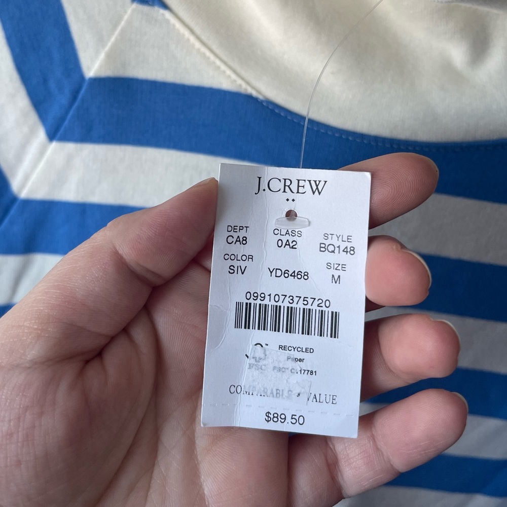 J. Crew Nautical Blue White Striped wide button-collar pullover terry - Picture 5 of 7